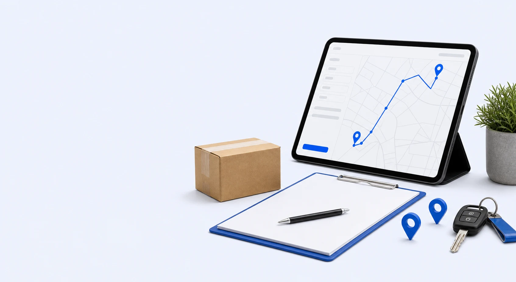 Planowanie trasy transportu na tablecie z dokumentami